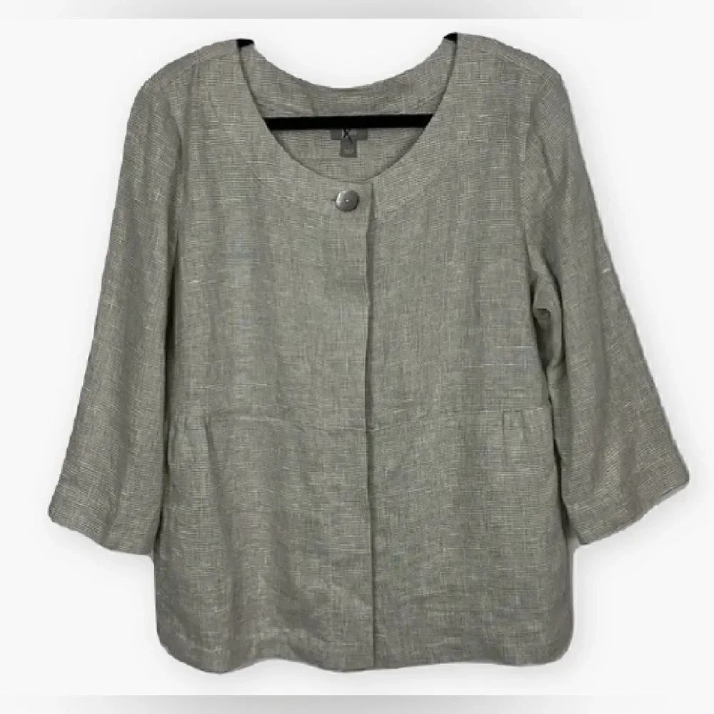 J. Jill Beige Linen Blend Metallic Shimer 3/4 Sleeve Light Jacket Size L